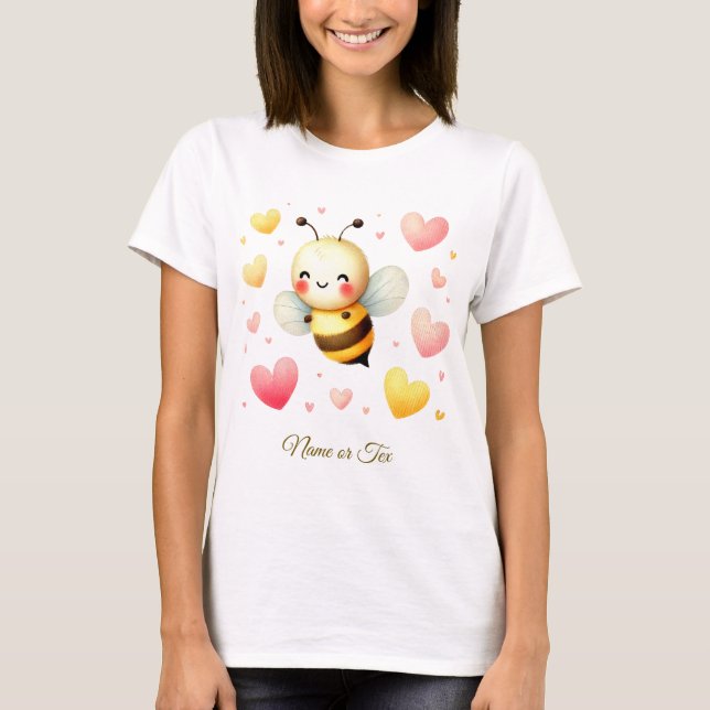 Colourful Happy Little Honey Bee Colourful Hearts  T-Shirt (Front)