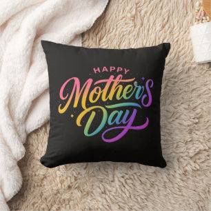 Colourful Happy Mother's Day Rainbow Calligraphy   Cushion