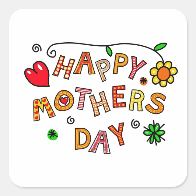 Colourful Happy Mother's Day Typography  Square Sticker (Front)