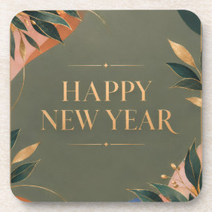 Colourful Happy New Year Greeting with Metallic Coaster