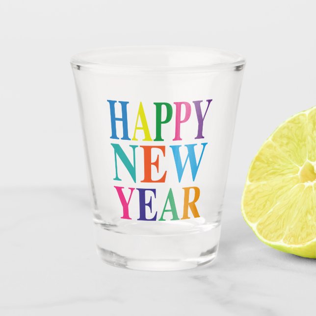 Colourful Happy New Year  Typography  Shot Glass (Front)