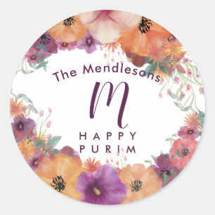Colourful Happy Purim floral sticker
