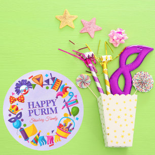 Colourful Happy Purim Stickers