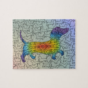 Colourful Happy Rainbow Dachshund Mandala Puzzle
