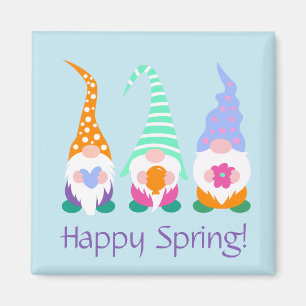 Colourful Happy Spring Gnomes Greetings Magnet