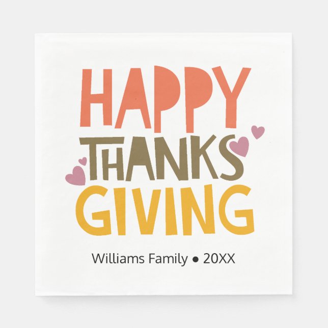 Colourful Happy Thanksgiving Personalised Party Napkin (Front)