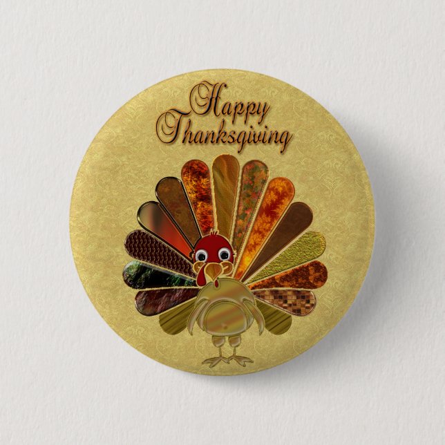 Colourful Happy Thanksgiving Turkey 6 Cm Round Badge (Front)