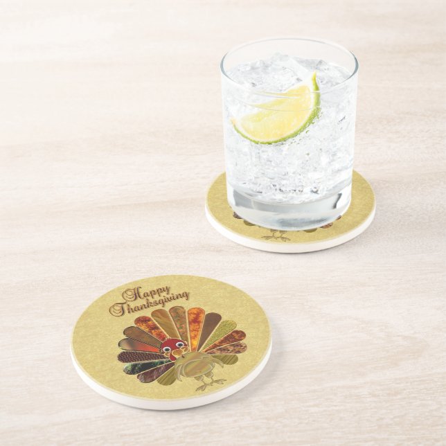 Colourful Happy Thanksgiving Turkey Coaster (Side)