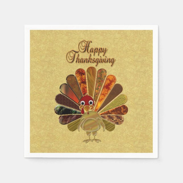Colourful Happy Thanksgiving Turkey Napkin (Front)