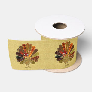 Colourful Happy Thanksgiving Turkey Satin Ribbon