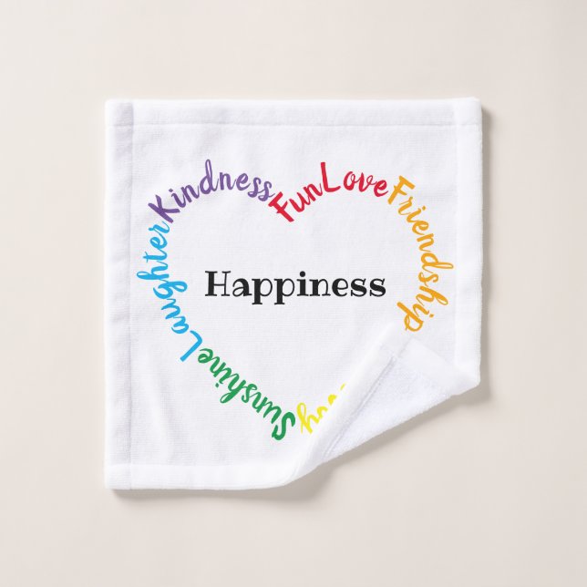 Colourful Happy Words Heart Wash Cloth (Wash Cloth)