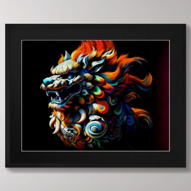 Colourful Hard Pastel Drawing Chinese Foo Dog Poster (Creator Uploaded)