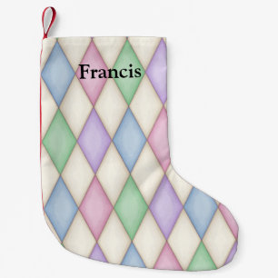 Colourful Harlequin Diamond Check Personaliable Small Christmas Stocking