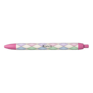 Colourful Harlequin Diamond Check Personalised Black Ink Pen