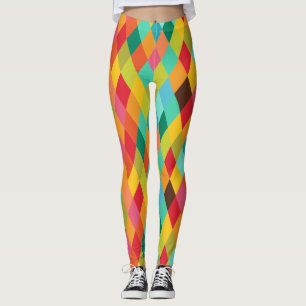 Colourful Harlequin Diamond Pattern Leggings
