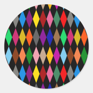Colourful Harlequin Diamonds Design Black Classic Round Sticker