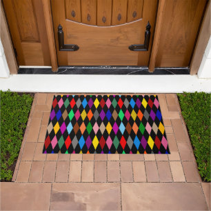 Colourful Harlequin Diamonds Design Black  Doormat