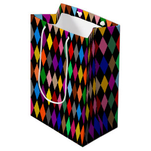 Colourful Harlequin Diamonds Design Black  Medium Gift Bag
