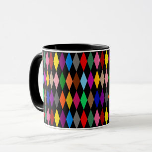 Colourful Harlequin Diamonds Design Black  Mug