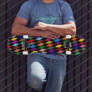 Colourful Harlequin Diamonds Design Black Skateboard