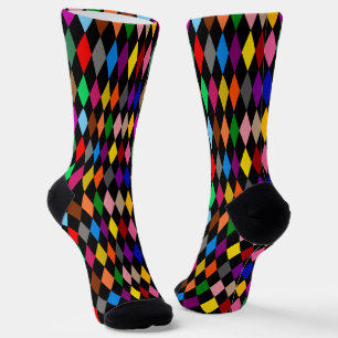 Colourful Harlequin Diamonds Design Black Socks