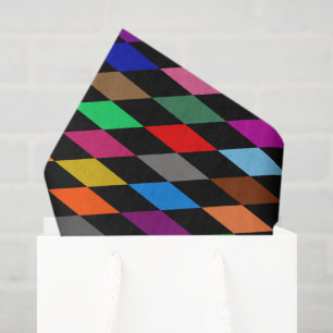 Colourful Harlequin Diamonds Design Black  Tissue Paper