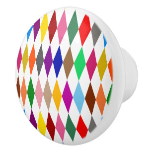 Colourful Harlequin Diamonds Design White  Ceramic Knob