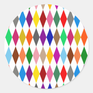 Colourful Harlequin Diamonds Design White Classic Round Sticker