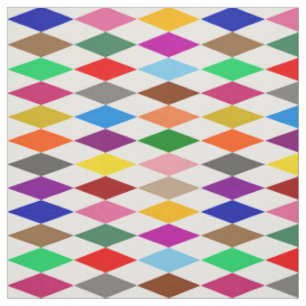 Colourful Harlequin Diamonds Design White Fabric