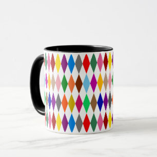 Colourful Harlequin Diamonds Design White Mug