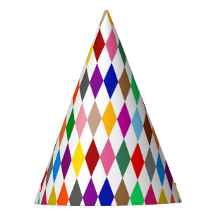 Colourful Harlequin Diamonds Design White Party Hat