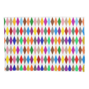 Colourful Harlequin Diamonds Design White Pillowcase