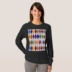 Colourful Harlequin Diamonds Design White T-Shirt