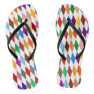 Colourful Harlequin Diamonds Design White Thongs