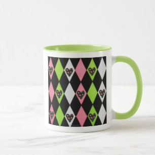 Colourful Harlequin Print with Rose Hearts Coffee  Mug