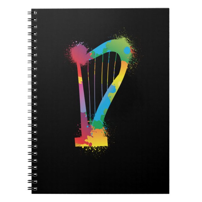 Colourful Harp Retro Music Lover Harpist Notebook (Front)