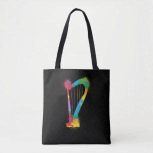 Colourful Harp Retro Music Lover Harpist Tote Bag