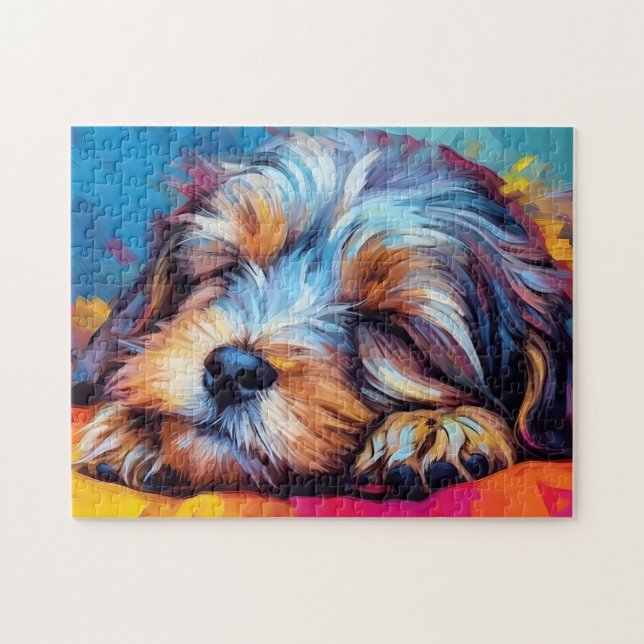 Colourful Havanese dog sleeping Jigsaw Puzzle (Horizontal)