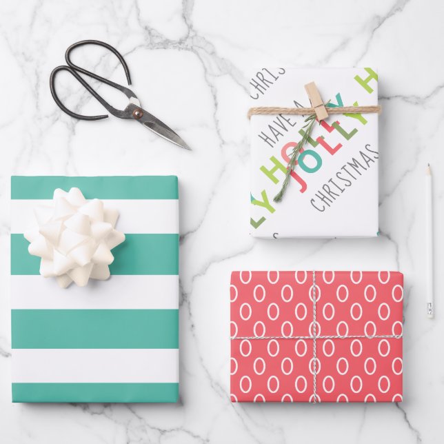 Colourful Have a Holly Jolly Christmas Wrapping Paper Sheet (Front)