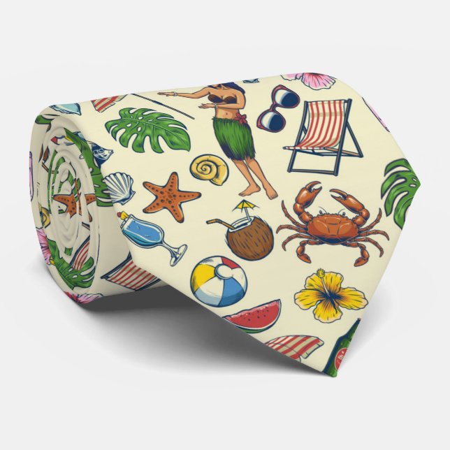 Colourful Hawaiian beach tropical themed pattern Tie (Rolled)