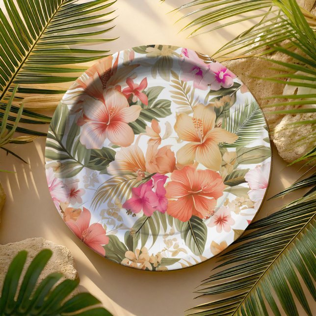 Colourful Hawaiian Floral Pattern ID1092 Paper Plate (Creator Uploaded)