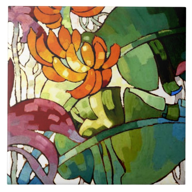 Colourful Hawaiian Flowers Ceramic Tile (Front)