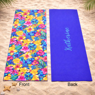 Colourful Hawaiian Tropical Floral Palm Name Yoga Mat