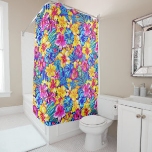 Colourful Hawaiian Tropical Floral Palm Shower Curtain