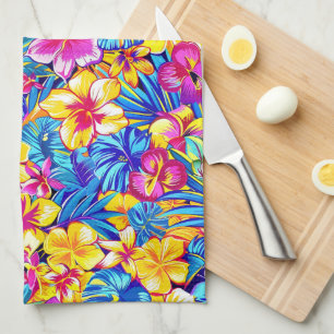 Colourful Hawaiian Tropical Floral Palm Tea Towel