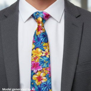 Colourful Hawaiian Tropical Floral Palm  Tie