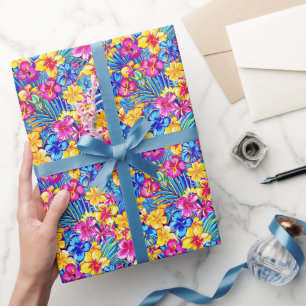 Colourful Hawaiian Tropical Floral Palm  Wrapping Paper