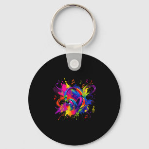 Colourful headphones with musical notes artwork key ring