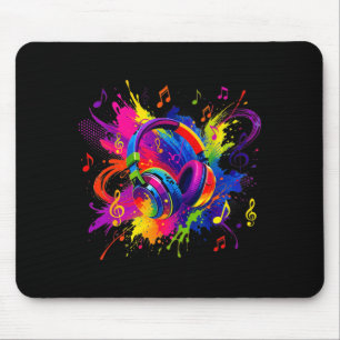 Colourful headphones with musical notes artwork mouse pad