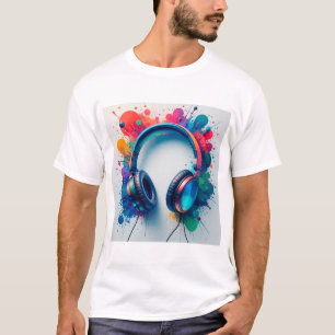 Colourful Headphones with Vibrant Paint Splash T-Shirt